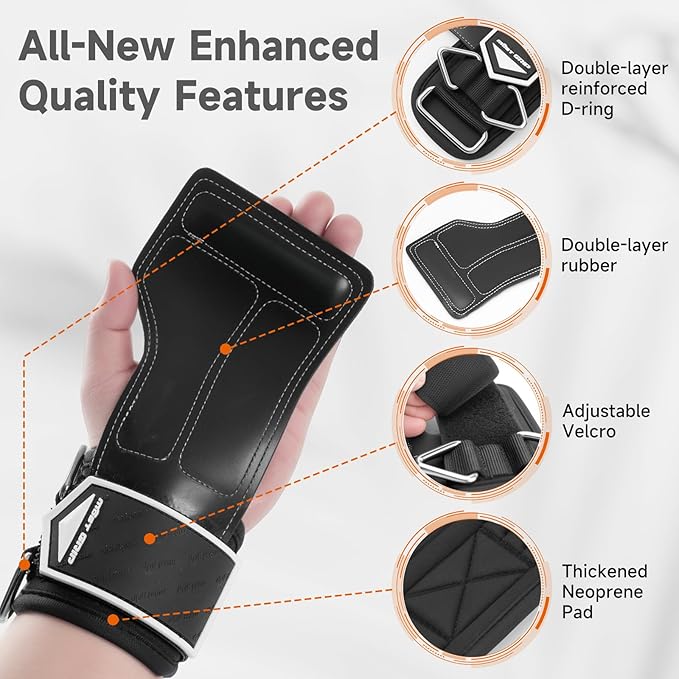 Non-Slip Gym Wrist Sraps for Weightlifting, Double Rubber Weight Lifting Straps with D Rings for Cable Machine Workout, Wrist Wraps with Cushion Wrist Loop for Men Women Deadlift