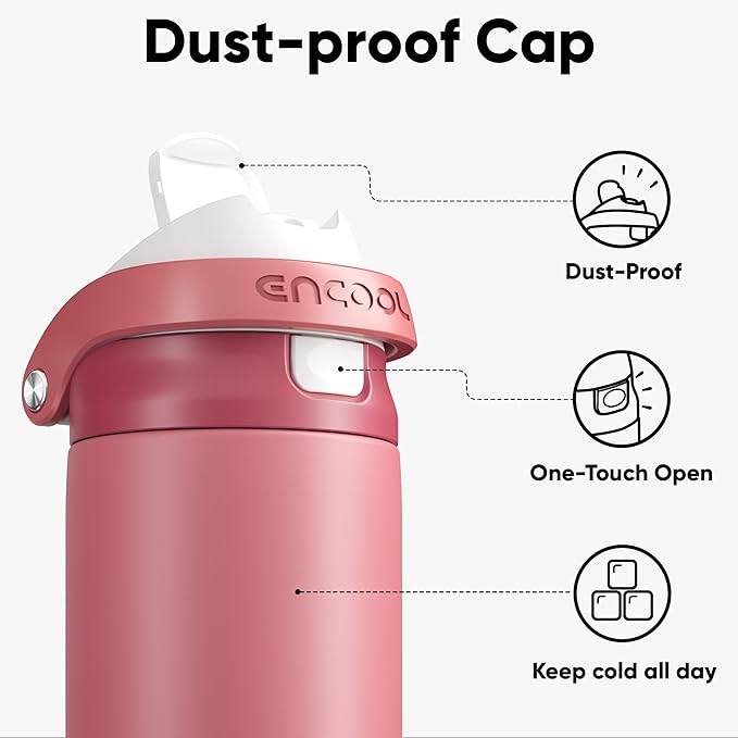 ENCOOL Leakproof Insulated Water Bottle with Straw Dual-Sip Water Bottle Bag-Safe Design for Work, Commute & Gym – Keeps Drinks Cold All Day, 24 oz, Vermilion