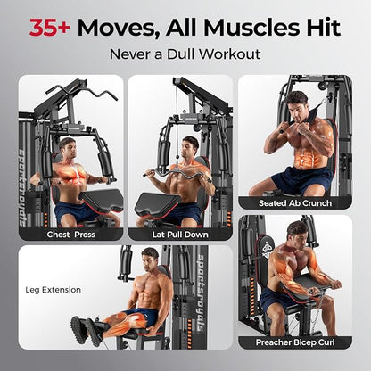 Sportsroyals Home Gym, Multifunctional Gym Equipment, Workout Equipment with 150LBS Weight Stack, for Leg Press, LAT Pull Down, Chest Presses