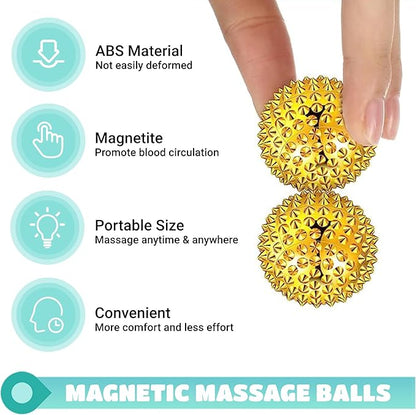 Magnetic Hand Massage Ball - Spiky Acupuncture Balls for Adults and Kids - Gold 1 Pair for Pain, Pressure, and Stress Relief - Exercise Squeeze Balls