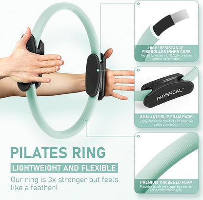 Pilates Kit, 15-Inch Pilates Ring with 1x Core Ball, 3X Resistant Loops and 2X Flex Bands, Home Pilates Equipment Set and Mat Pilates Essential Kit