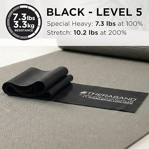 THERABAND Professional Latex Resistance Bands, Individual 6 Ft Elastic Band as Exercise Equipment, Physical Therapy, Pilates, At-Home Workouts, 6 Foot, Black, Special Heavy, Level 6