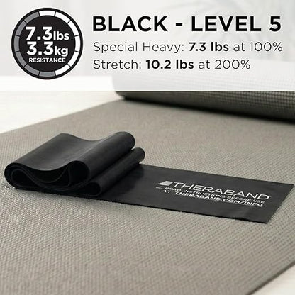 THERABAND Professional Latex Resistance Bands, Individual 6 Ft Elastic Band as Exercise Equipment, Physical Therapy, Pilates, At-Home Workouts, 6 Foot, Black, Special Heavy, Level 6