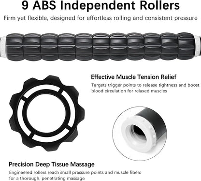 Muscle Roller Massage Roller Stick- Deep Tissue Fascia Blaster for Myofascial Pain Relief, Lymphatic Drainage & Body Sculpting, Handheld Physical Therapy & Recovery Tool (White black-18 inch)