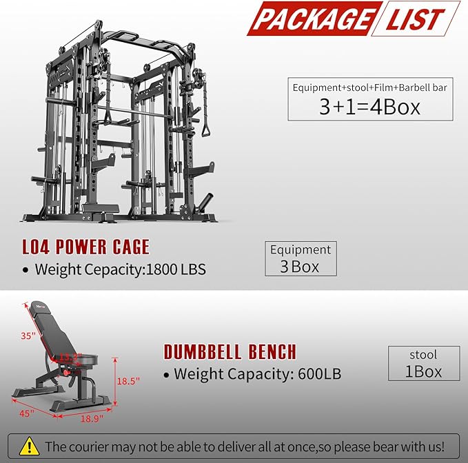 Smith Machine with Cable Crossover System, Multi-Function Power Cage Squat Rack for Home Gym, Power Rack and Packages Weight Sets.