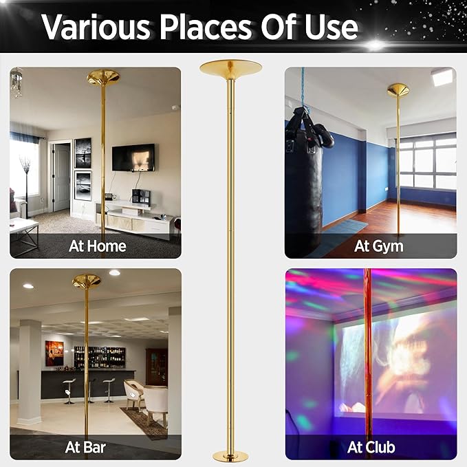 Yaheetech Professional Dance Pole Spinning Static Dancing Pole Portable Removable 45mm Dance Pole Kit for Exercise Club Party Pub Home w/Tools, Silver/Gold