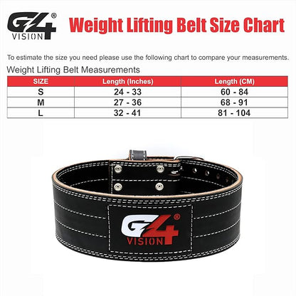 G4 Vision Genuine Leather Power Weight Lifting Adjustable Belt 4" Gym Fitness Bodybuilding Back Support Weightlifting Heavy Workout (Small, Black)