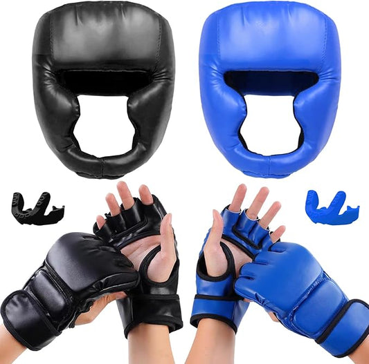 14 Pcs Boxing Set Boxing Equipment Set for Beginners Including 2 Pair of 6 oz Boxing Gloves Headgear Helmet Hand Wraps Mouth Guards Gifts for Kids Beginners Training Equipment