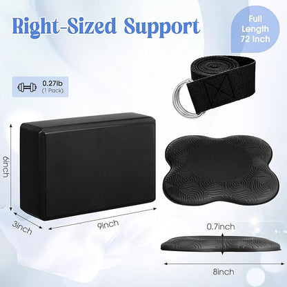 5 Pcs Yoga Blocks Knee Pads Yoga Strap Set Soft Premium Foam Blocks Accessories for Pilates Meditation General Fitness Stability, Kneeling, Balance, Deepen Stretches and Toning