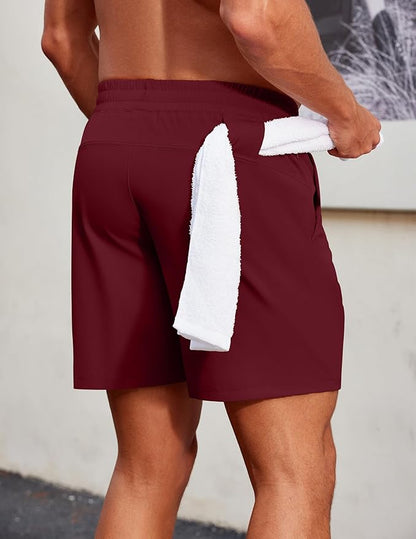 PINSPARK Men's Gym Workout Shorts - 7" Quick Dry Running Athletic Shorts with Towel Loop and Zipper Pockets