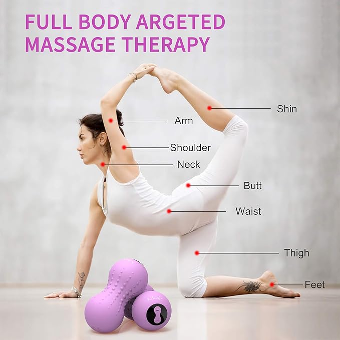 Heating Vibrating Peanut Massage Ball - 5 Intensity Levels & 1 Heat Mode - Foam Roller Double Lacrosse Ball - Deep Tissue Trigger Point Therapy - Handheld, Mobility, Rechargeable (Purple)