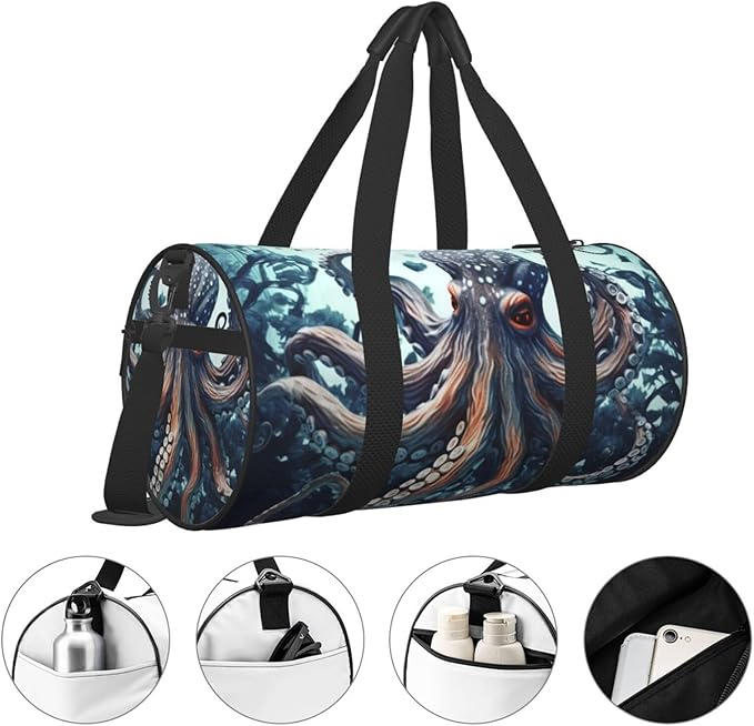 Sports Gym Bag for Women Men Travel Duffel Bag Tote Weekender Bag Carry on Overnight Bag for Travel Swimming Fitness Workout Sports Cool Octopus Duffle Bag