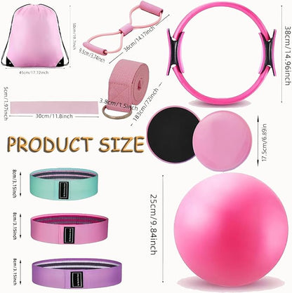 Pilates Kit for Home Workouts, Pilates Essential Kit 12-Piece -Home Pilates Workout Kit for Women with 12.6”Magic Circle, 9.8” Yoga Ball & 6 Resistance Bands for Stretching at Home Gym & Studio