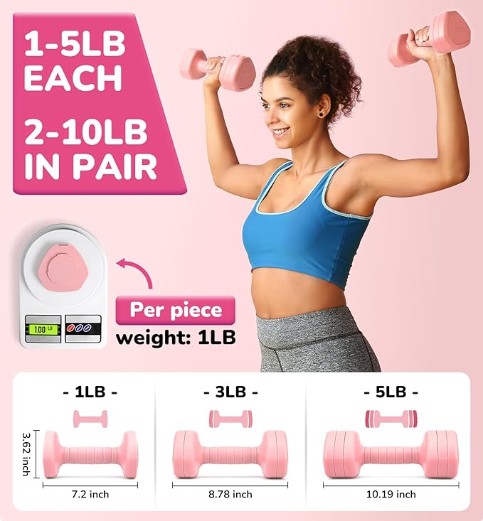 10LBS 20LBS 30LBS Dumbbells Adjustable Dumbbell Set of 2, Hand Weights for Women Men Free Weight Dumbbells Sets for Home Gym & Outdoor Exercise Workout Strength Training Equipments