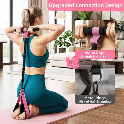Pedal Resistance Band with Handles and Door Anchor, Detachable Foot Pedal Resistance Band with Stainless Steel Buckles, Multifunction Tension Rope Tummy Trimmer for Full Body Workout Home Gym Women