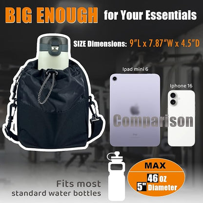 Magnetic Gym Bag with Water Bottle Holder | Magnetic Gym Water Bottle Bag 64oz Capacity | 4 Built-in Magnets & Adjustable Shoulder Strap for Sports Fitness Travel