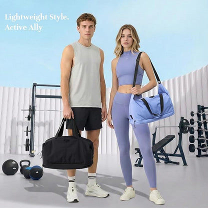 Timeet Expandable Gym Duffel Bag For Women with Yoga Mat Strap, 47L Sports Duffle Bag With Shoes Compartment&Dry Wet Pocket, Water Resistant Carry on Sports Weekend Travel Overnight Bag, Powder Blue