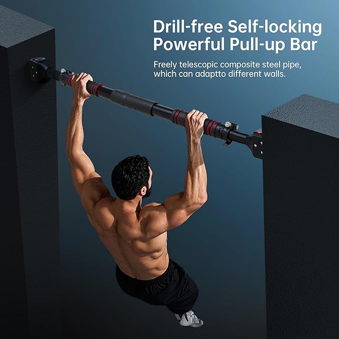 leikefitness Pull-Up Bar For Door Frame Chin Up Bar Upper Body Workout Adjustable Portable Training Pull-Up Bars Bars without Screw - Adjustable Width Locking Mechanism