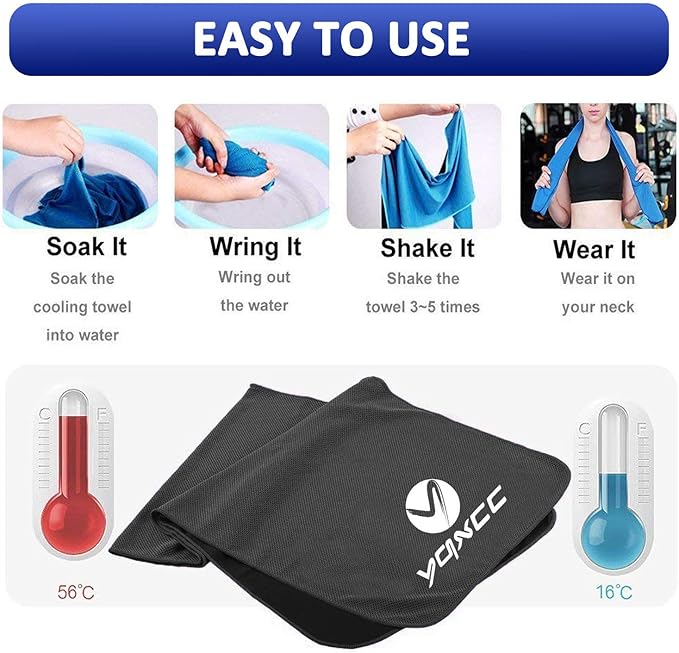 YQXCC Cooling Towels | 4 Pack 40"x12" | Cool Cold for Neck | Microfiber Soft Breathable Chilly | for Yoga, Golf, Gym, Camping, Running, Workout & More Activities