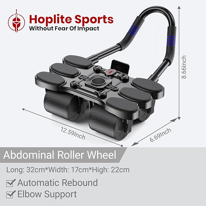 Ab Roller for Core Workout – 4 Wheel Ab Roller for Stability with Elbow Support – Automatic Rebound Ab Wheel Machine for Home Gym – Core Exercise Equipment for Men and Women