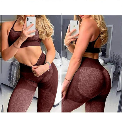 OLCHEE Women’s Workout Sets 2 Piece - Seamless Yoga Leggings and Cross-Strap Sports Bra Gym Outfits Activewear Matching Set