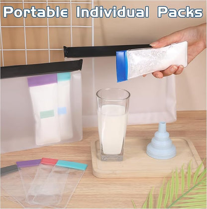 Protein Powder Travel Container Set, Reusable Protein Powder Container Dispenser Supplement with Funnel Spoon Notes 14PCS Single Dose Bags and 2PCS Large Standable Zip Bags for Workout Fitness Travel