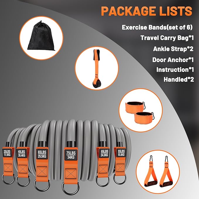 Heavy Duty Resistance Bands Set with Handles, Ankle Straps & Door Anchor – 300LBS Exercise Bands for Home Gym, Muscle Training, Physical Therapy, Yoga, Full Body Workout for Men & Women