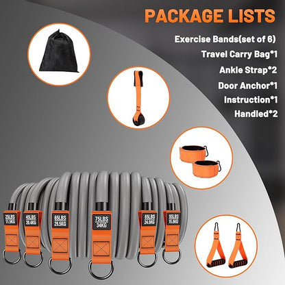 Heavy Duty Resistance Bands Set with Handles, Ankle Straps & Door Anchor – 300LBS Exercise Bands for Home Gym, Muscle Training, Physical Therapy, Yoga, Full Body Workout for Men & Women