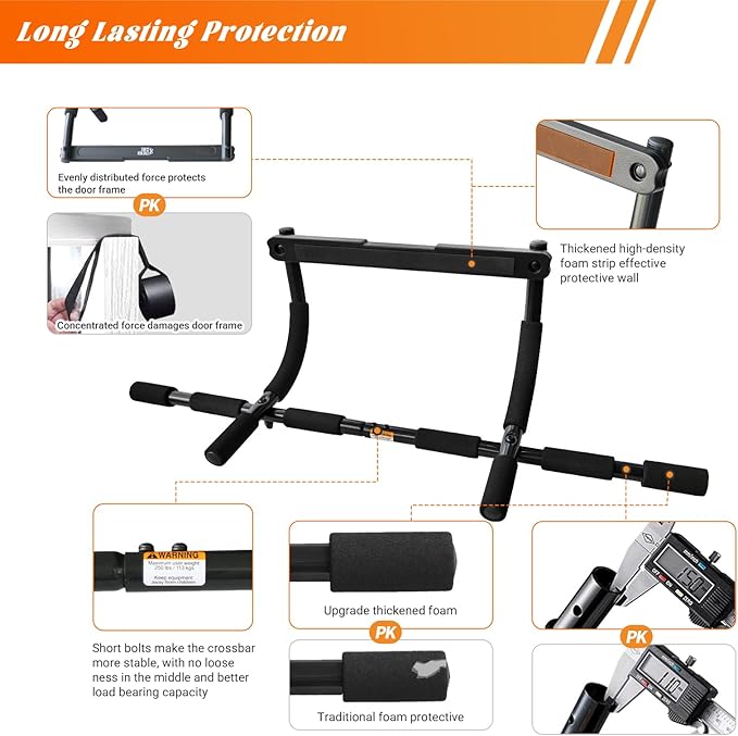 ENERGI CORE Pull Up Bar for Doorway | No-Screw Chin Up Bar with Multi-Grip Foam Handles | Heavy-Duty Home Gym Strength Training Equipment | Upper Body Workout Bar for Standard Door Frames