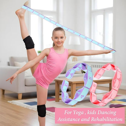 2PCS Elastic Yoga Stretching Strap with Loops, Stretch Strap for Dance, Gymnastics Stretching Ballet Dance Bands, Adjustable Stretching-Bands, Multi-Loop Exercise Bands for Pilates, Latin and Yoga