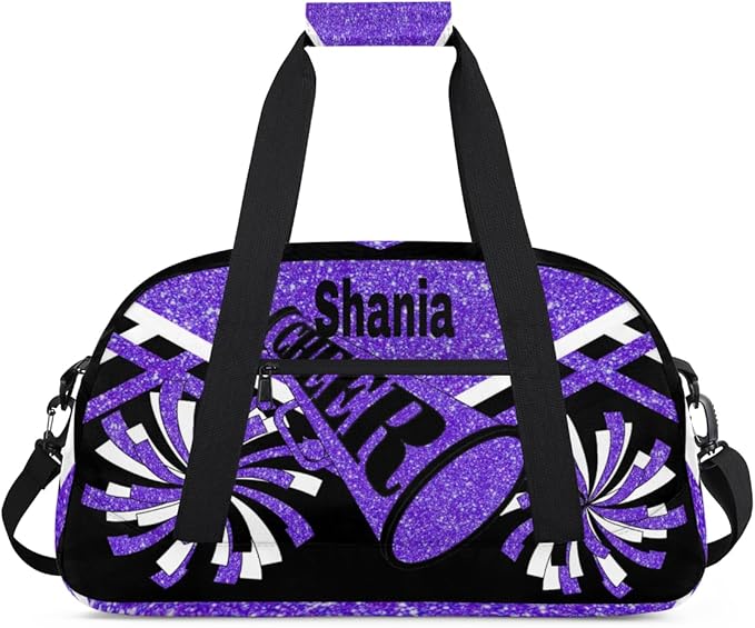 Custom Cheer Dancing Bags for Girls, Personalized Sports Duffle Bag Gym Cheerleading Bag Travel Duffel Perform Training Bag with Name, Purple Black Glitters