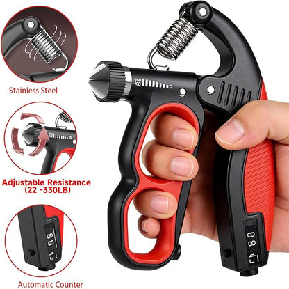 Hand Gripper Strengthener, 11-220LBs Adjustable Resistance Grip Strength Trainer with Counter, Forearm Exerciser for Injury Recovery and Muscle Building