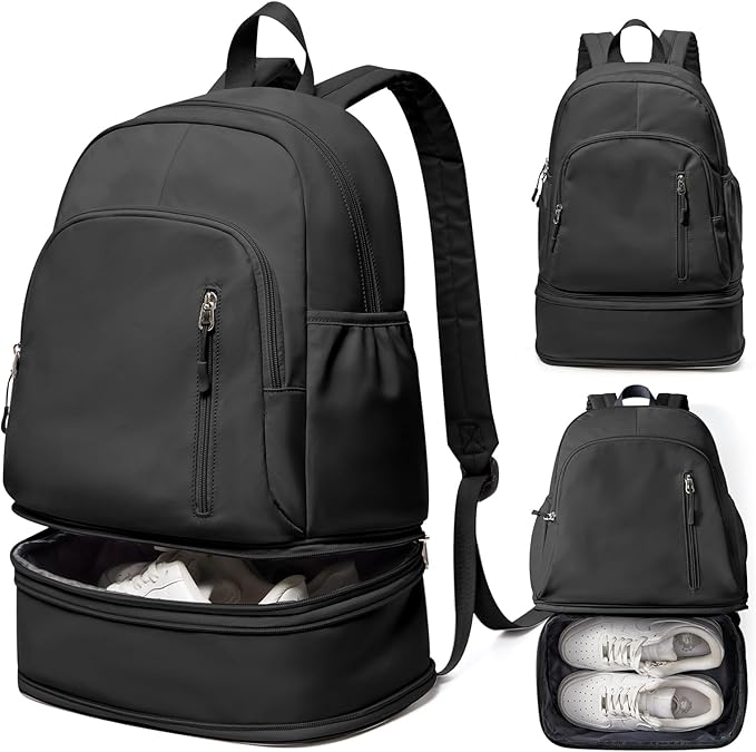 Gym Backpack for Women Men,Cheer bag,Lightweight Gym Bag with Shoe Compartment, Waterproof Sports Backpack with Wet Pocket, Black