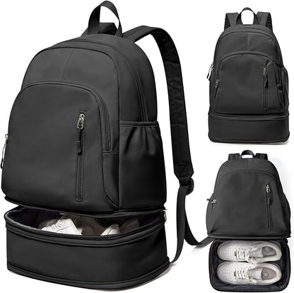 Gym Backpack for Women Men,Cheer bag,Lightweight Gym Bag with Shoe Compartment, Waterproof Sports Backpack with Wet Pocket, Black