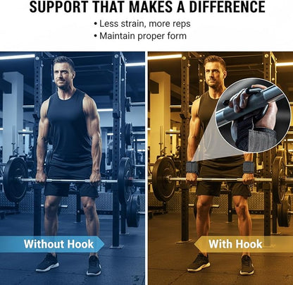 Weight Lifting Hooks for Deadlifting (Pair), 660Lbs Capacity Non-Slip Wrist Support Straps for Men & Women, Gym Wrist Wraps for Pull Up, Fitness, Strength Training, Bodybuilding Workout