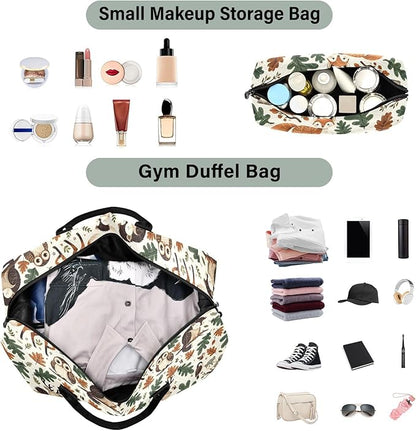 Weekender Bags Travel Duffel Gym Bag Animals Fox Deer Woodland Forest Hedgehog Carry on Overnight Tote Bag with Toiletry Bag for Airplane Travel Trip Gym Yoga