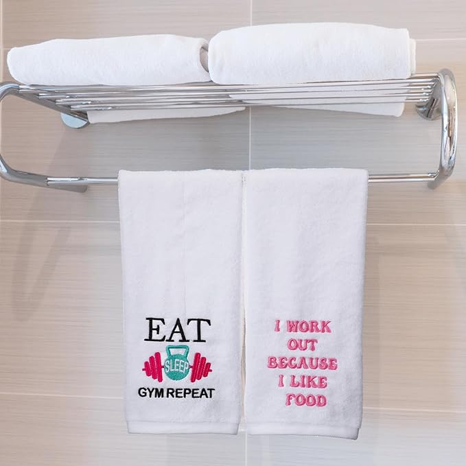6 Pcs Funny Novelty Fitness Gym Embroidered Towels with Quotes Pink Cotton Fitness Sweat Towels Personal Trainer Workout Gifts for Women Yoga Bodybuilding Lovers Gift