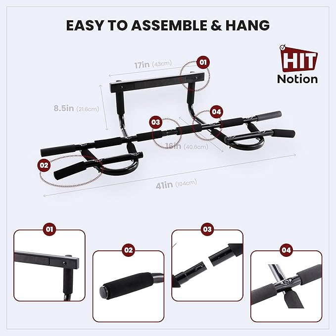 Door Chin Up Door Bar Home Gym - Pull Up - Adjustable Fits Residential Doorways - Supports Up to 300 Pounds - Easy to Mount - Build Upper Body Strength at Home Pump Biceps, Triceps, Lats