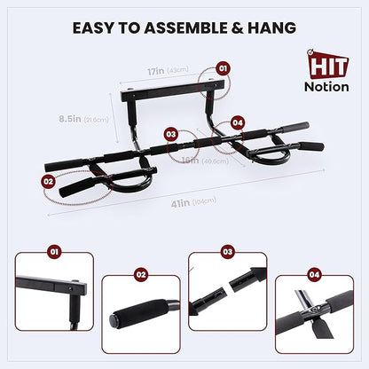 Door Chin Up Door Bar Home Gym - Pull Up - Adjustable Fits Residential Doorways - Supports Up to 300 Pounds - Easy to Mount - Build Upper Body Strength at Home Pump Biceps, Triceps, Lats