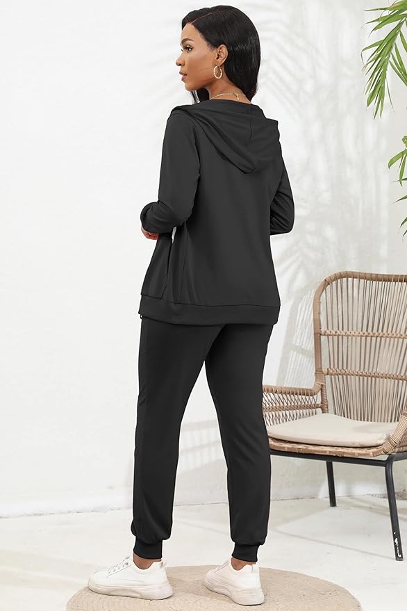 CLOCOR Track Suits for Women Set - Casual 2 Piece Outfits Sweatsuit Pocket Hoodies Long Sleeve with Patchwork Pants Set