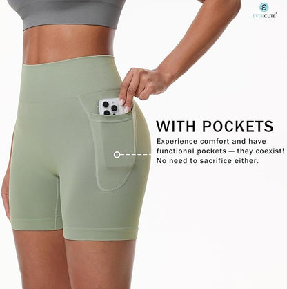 Evercute Women's Gym Shorts 3/4 Pack Seamless Scrunch Butt Lifting Workout Shorts 5" Tummy Control Ruched Booty Yoga Short
