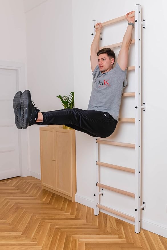 Wooden Swedish Ladder Wall Stall Bar - Indoor Chin Up Bar Workout Equipment for Home Exercise, Physical Therapy, Gymnastics, Fitness