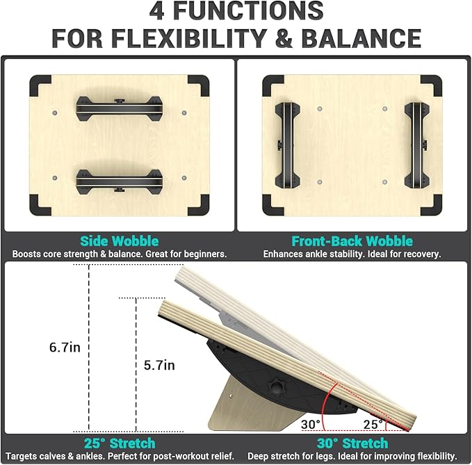 Sportneer 2-in-1 Balance Board – Adjustable Wobble & Slant Board for Core Strength, Stretching, Rehab, Standing Desk, Home Gym Workout