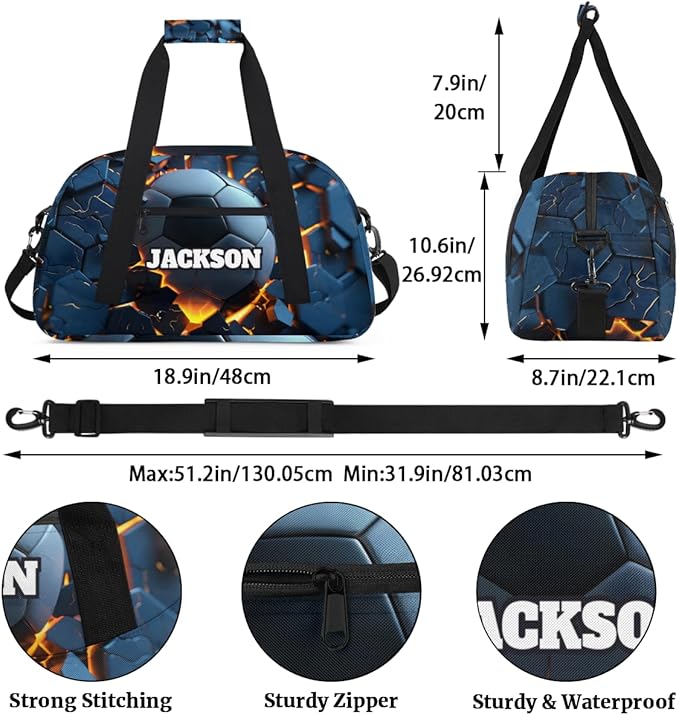 Personalized Soccer Gym Bags for Kids Boys with Custom Name Sport Bags for Training Travel Overnight Weekender, Dark Blue