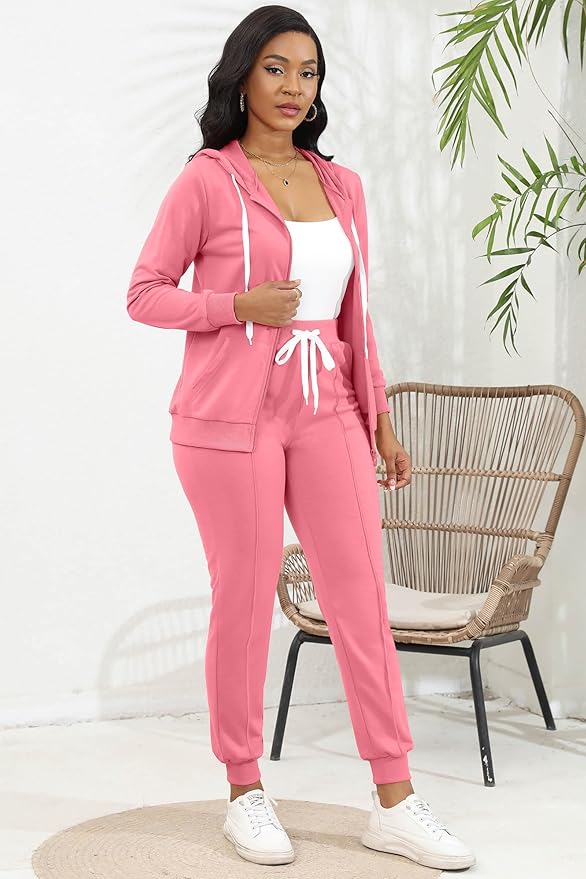 CLOCOR Track Suits for Women Set - Casual 2 Piece Outfits Sweatsuit Pocket Hoodies Long Sleeve with Patchwork Pants Set