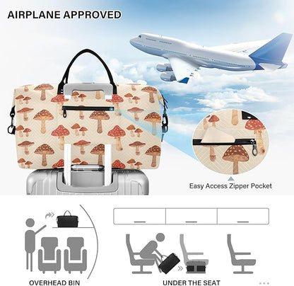 Weekender Bags Travel Duffel Gym Bag Mushrooms Retro Carry on Overnight Tote Bag with Toiletry Bag for Airplane Travel Trip Gym Yoga
