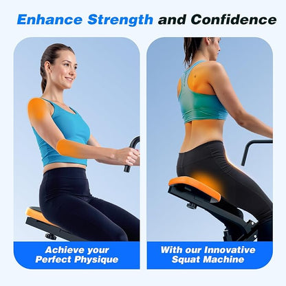 OWLSKY Squat Rowing Machine for Home Gym, Compact Foldable Squat Exercise Machine with LCD Monitor, Low-Impact Workout, Adjustable Seat, 350 LBS, Full-Body Fitness Equipment