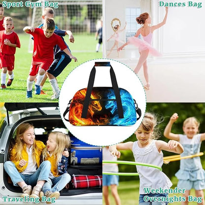 Dragon Fire Water Kids Duffel Bag for Boys, Sports Gym Bag Overnight Travel Weekender Bag Lightweight Carry On Sleepovers Bag for School Practice Gymnastics