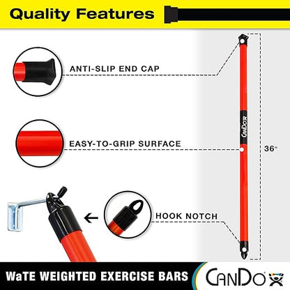 CanDo Slim WaTE Bar 1lb Tan, Total Body Workout Weighted Exercise Bar for Strength Training, Toning, and Physical Therapy