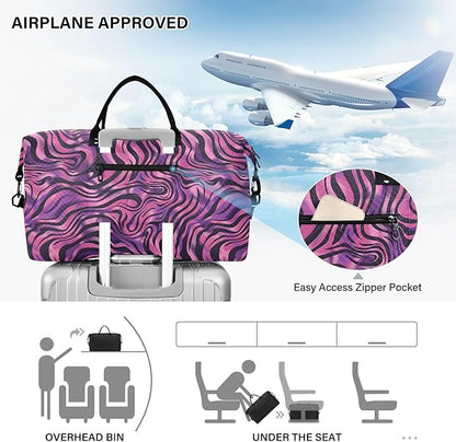 Weekender Bags Travel Duffel Gym Bag Zebra Print Purple Carry on Overnight Tote Bag with Toiletry Bag for Airplane Travel Trip Gym Yoga